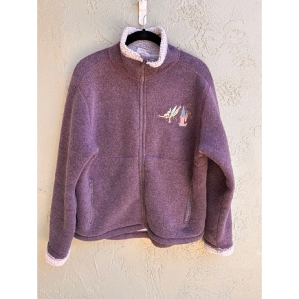 Vintage Disneyland Resort Purple Tinkerbell Fleece Zip Up Jacket MEDIUM Sherpa